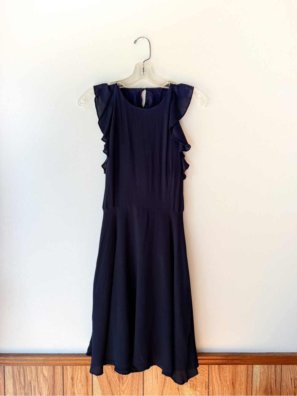 BB Dakota Navy Samantha Ruffle Detail Open Back Dress - small